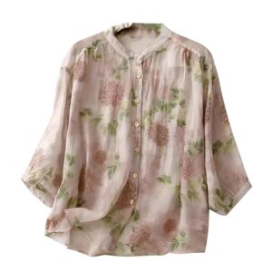 Gufrina Women’s Light Rose Floral Printed Button Down Shirt with Mandarin Collar and Relaxed Fit 3/4 Sleeves 3.8 3.8 out of 5 stars   (215)